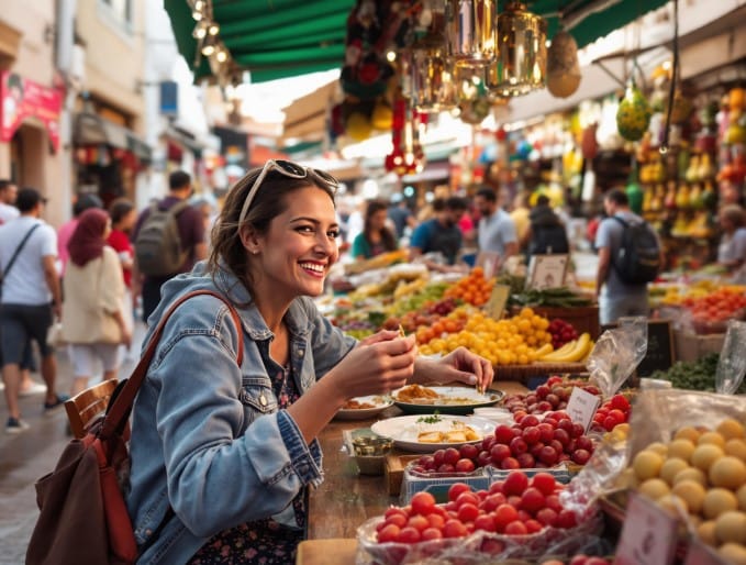 Turista num souk de Marraquexe